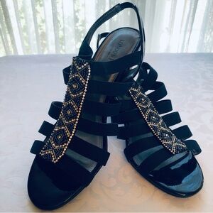 London Fog Size 10 Nadeen NAVY Strappy Dress Slingback Shoes/Sandals Glitzy NWOT